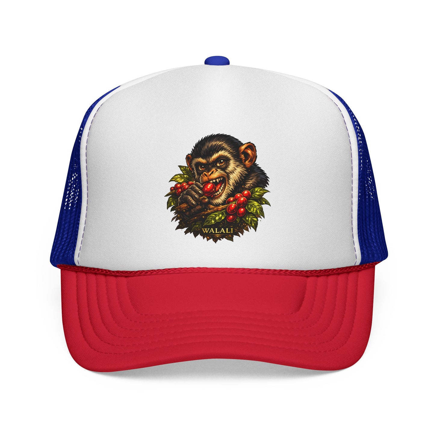 Trucker Cap — Retro Chimp Skull Wreath Graphic