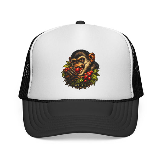 Trucker Cap — Retro Chimp Skull Wreath Graphic