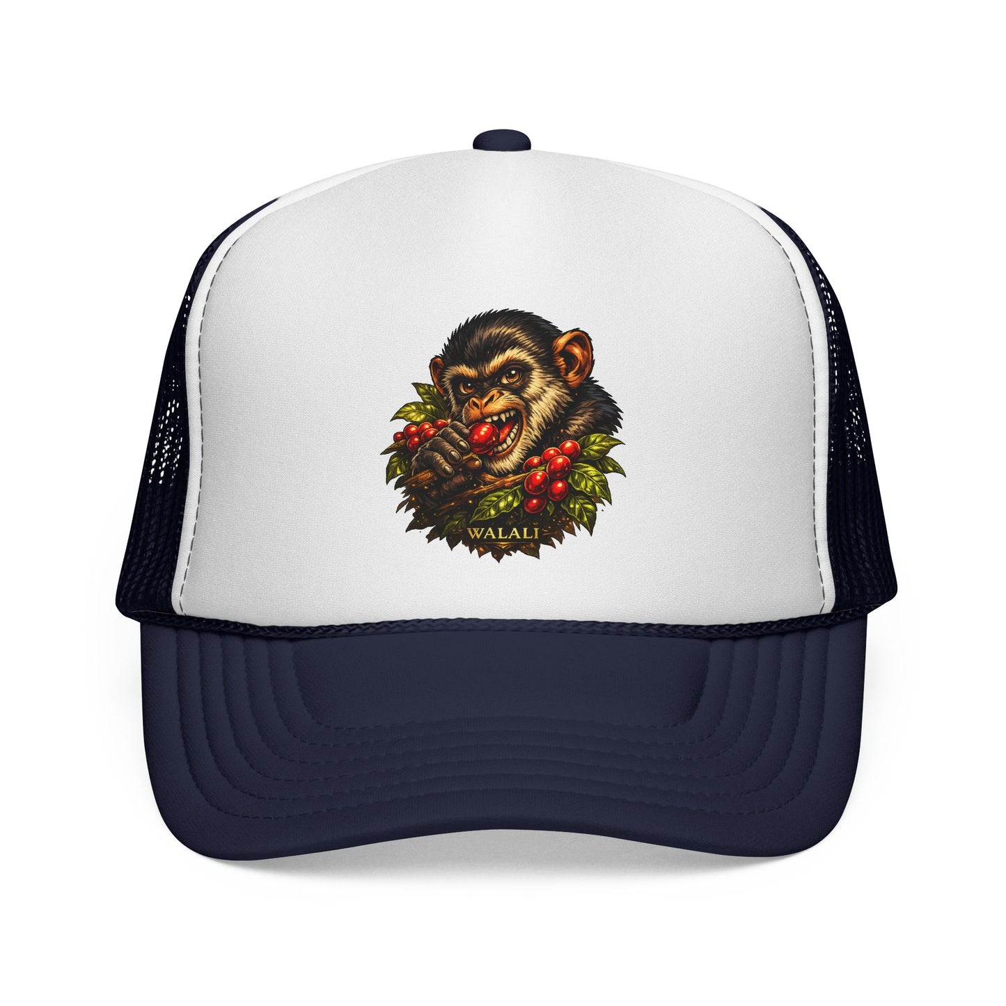 Trucker Cap — Retro Chimp Skull Wreath Graphic